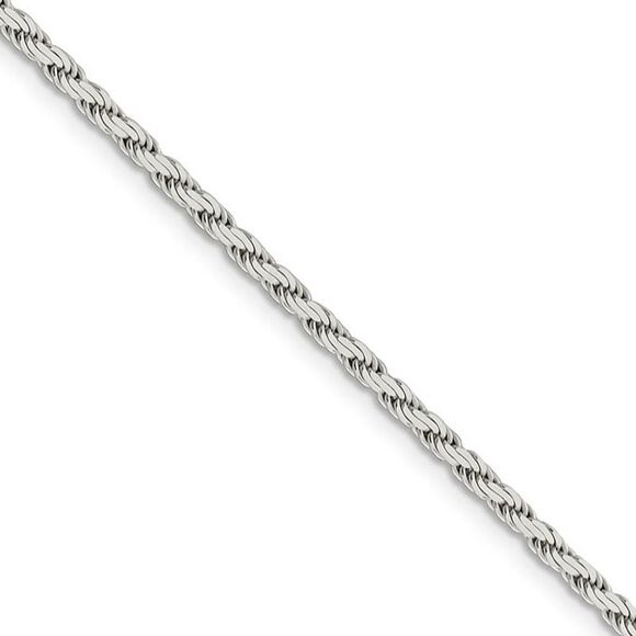 2.5mm Sterling Silver Solid Flat Rope Chain Necklace 20 Inch